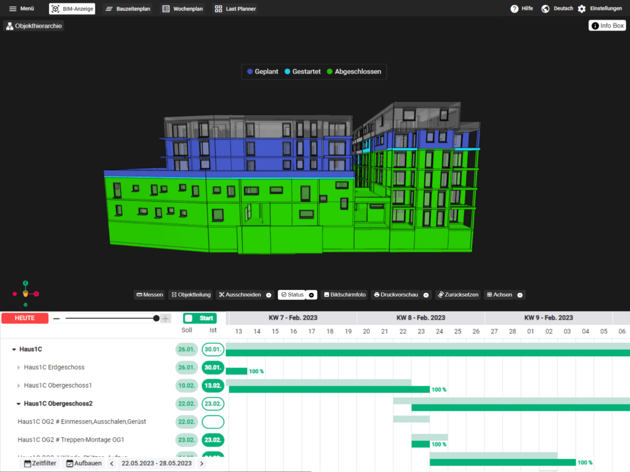 Der digitale Terminplan in der Bausoftware wird am PC bunt dargestellt.